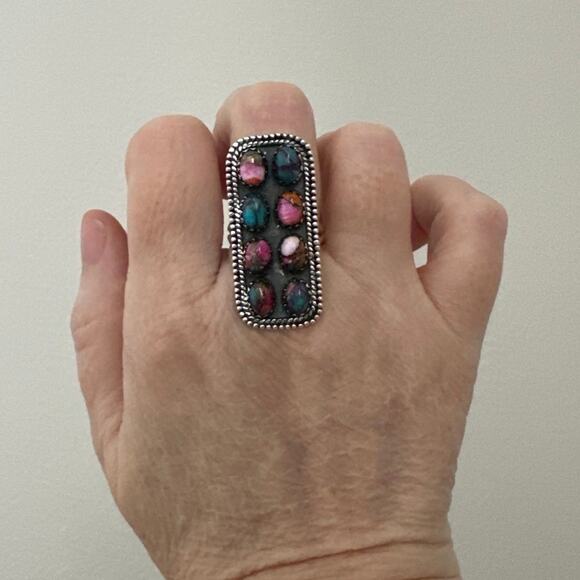 Handmade Pink Dahlia  Long Native American Style Ring Sterling Silver Size 8 - Picture 4 of 7